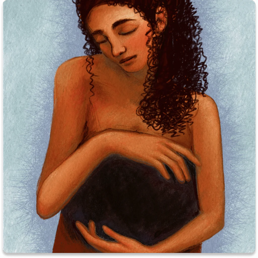 Illustration of a woman cradling her pregnant belly, representing maternal mental health